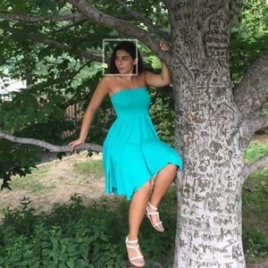 blue strapless dress